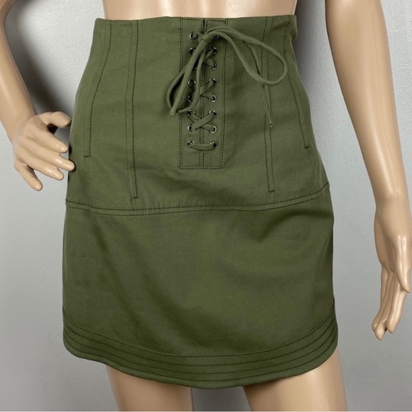 MARISSA WEBB GREEN LACE-UP CANVAS MINI SKIRT - Picture 2 of 7